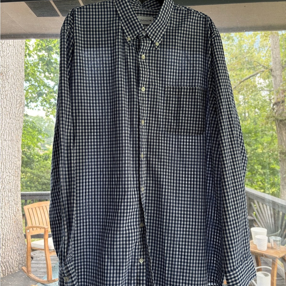 Saddlebred Navy and White Gingham Button Down Men’s Shirt